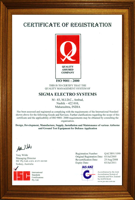 ISO CERTIFICATE 9001 : 2000